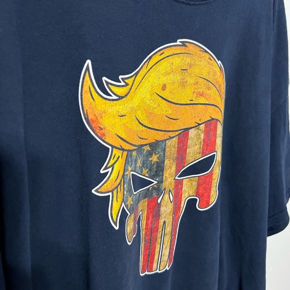 Trump The Punisher Graphic T-Shirt with Skull Flag Design and Orange Hair - Picture 4 of 6